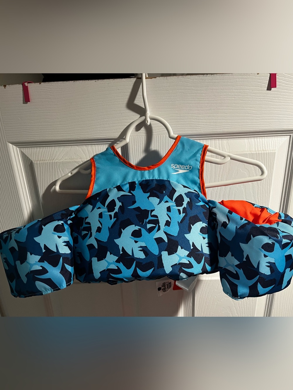 Speedo Kids Blue Shark Print Swim Vest with Orange Trim